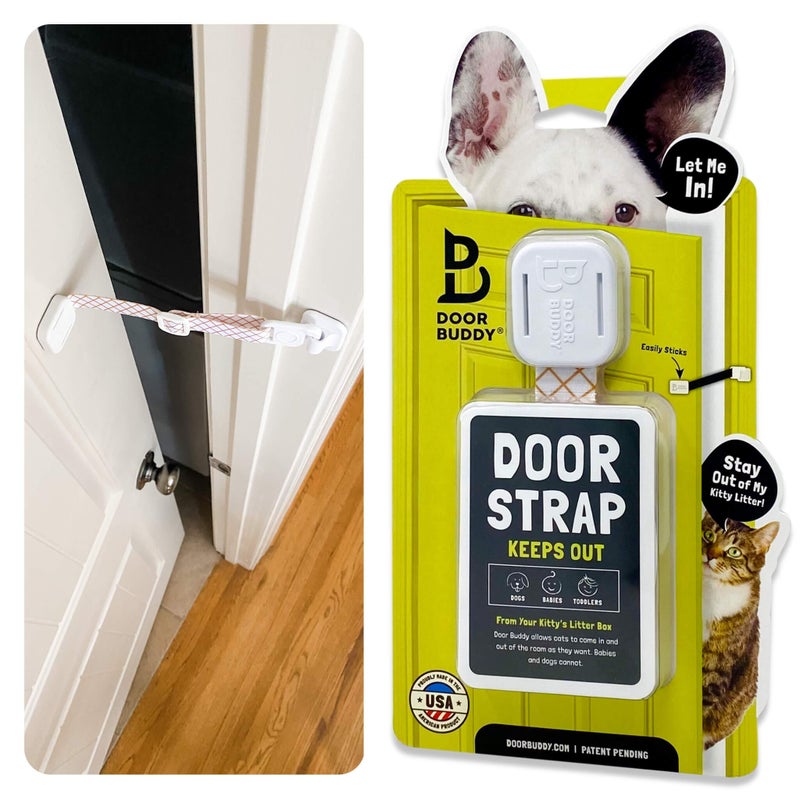 Door Buddy Pet Door Latch for Cats. Adjustable Cat Door Strap. Dog Proof Litter Box & Feeding Station Without Pet Gate. Most Customizable Cat Door Holder for Interior Door. (1, Caramel Strap) - Image 1